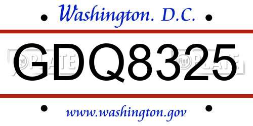 GDQ8325 District Of Columbia License Plate