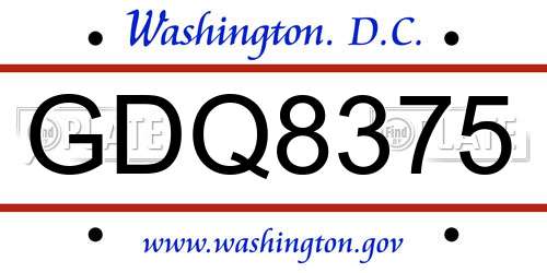 GDQ8375 District Of Columbia License Plate