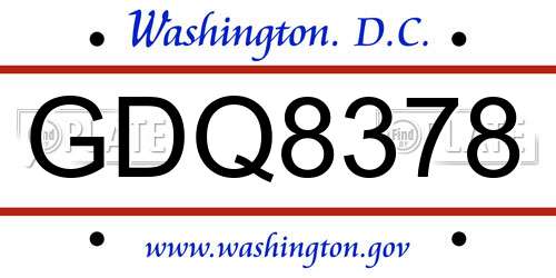 GDQ8378 District Of Columbia License Plate