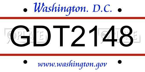 GDT2148 District Of Columbia License Plate