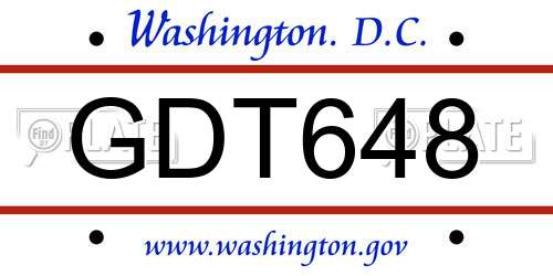GDT648 District Of Columbia License Plate