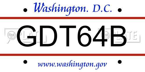 GDT64B District Of Columbia License Plate