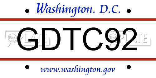 GDTC92 District Of Columbia License Plate
