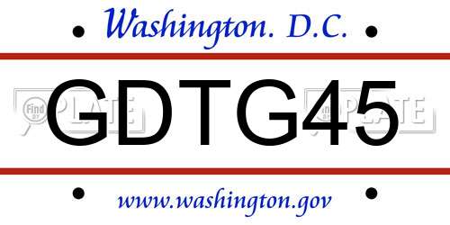 GDTG45 District Of Columbia License Plate