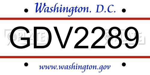 GDV2289 District Of Columbia License Plate