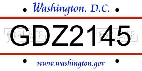 GDZ2145 District Of Columbia License Plate