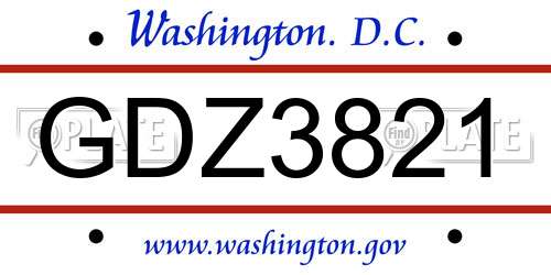 GDZ3821 District Of Columbia License Plate
