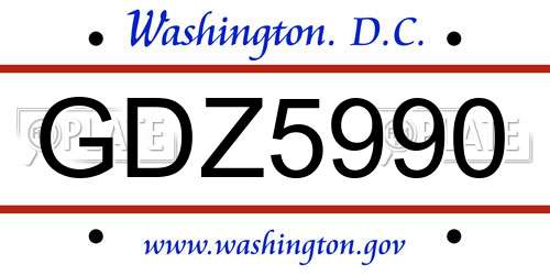 GDZ5990 District Of Columbia License Plate
