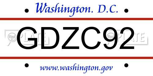 GDZC92 District Of Columbia License Plate