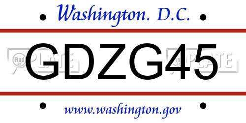 GDZG45 District Of Columbia License Plate
