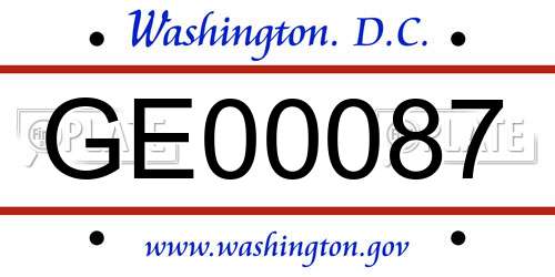 GE00087 District Of Columbia License Plate