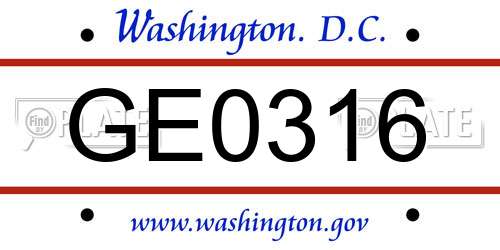 GE0316 District Of Columbia License Plate