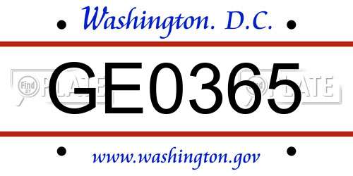 GE0365 District Of Columbia License Plate