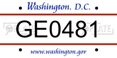 GE0481 District Of Columbia License Plate