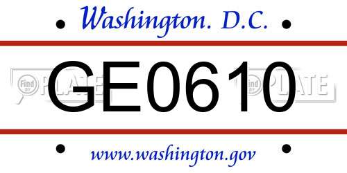 GE0610 District Of Columbia License Plate