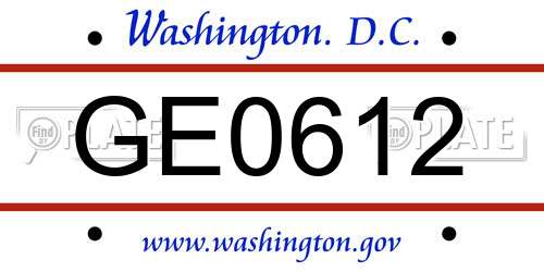 GE0612 District Of Columbia License Plate