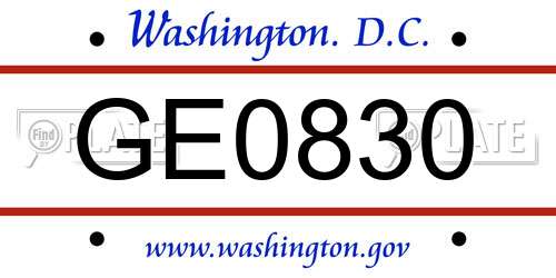 GE0830 District Of Columbia License Plate