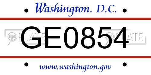 GE0854 District Of Columbia License Plate