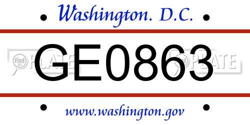 GE0863 District Of Columbia License Plate