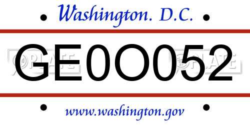 GE0O052 District Of Columbia License Plate