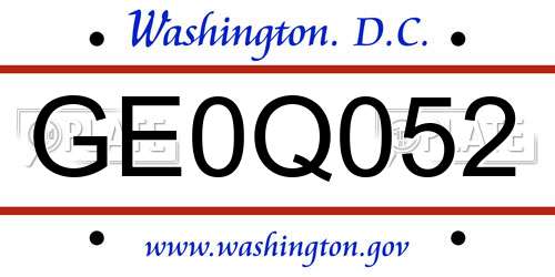 GE0Q052 District Of Columbia License Plate