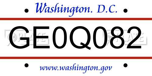 GE0Q082 District Of Columbia License Plate