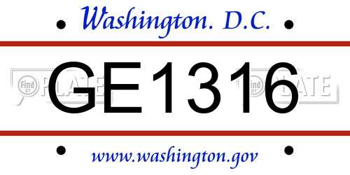 GE1316 District Of Columbia License Plate