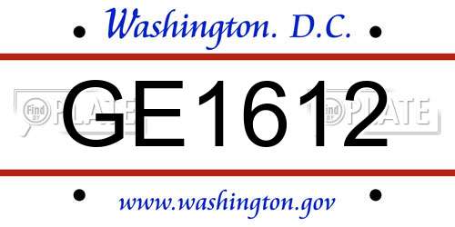 GE1612 District Of Columbia License Plate
