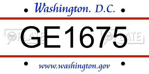 GE1675 District Of Columbia License Plate
