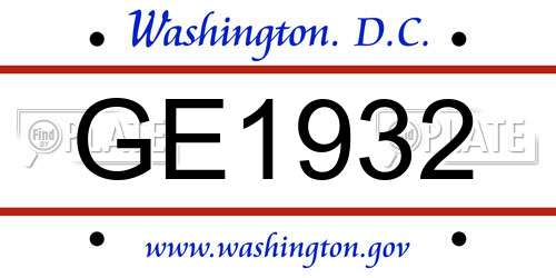 GE1932 District Of Columbia License Plate