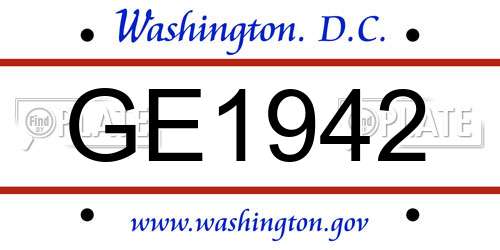 GE1942 District Of Columbia License Plate