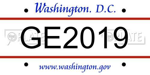 GE2019 District Of Columbia License Plate