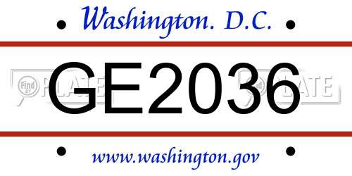 GE2036 District Of Columbia License Plate