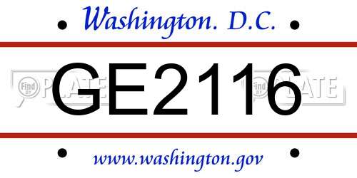 GE2116 District Of Columbia License Plate
