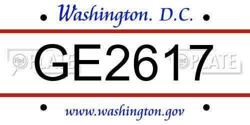 GE2617 District Of Columbia License Plate
