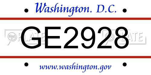 GE2928 District Of Columbia License Plate