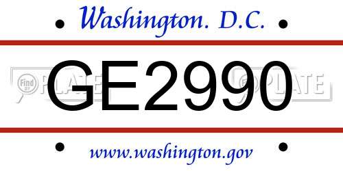GE2990 District Of Columbia License Plate