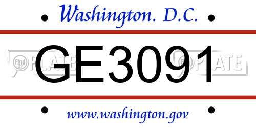 GE3091 District Of Columbia License Plate