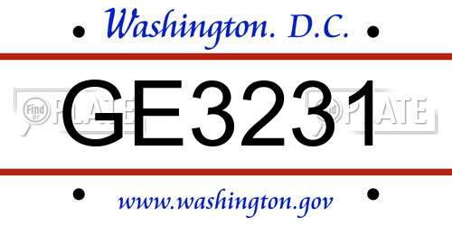 GE3231 District Of Columbia License Plate