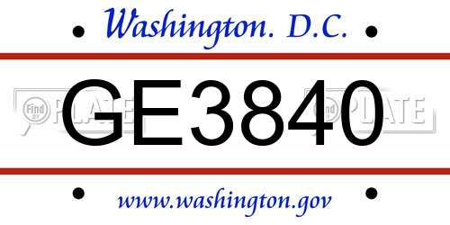 GE3840 District Of Columbia License Plate