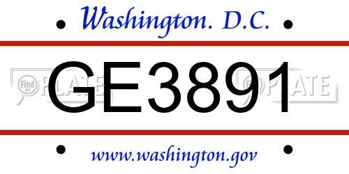 GE3891 District Of Columbia License Plate