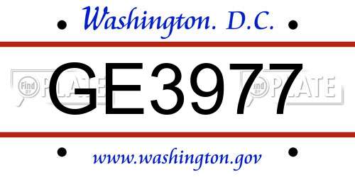 GE3977 District Of Columbia License Plate