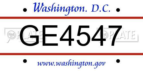 GE4547 District Of Columbia License Plate