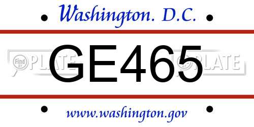 GE465 District Of Columbia License Plate