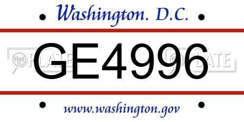 GE4996 District Of Columbia License Plate