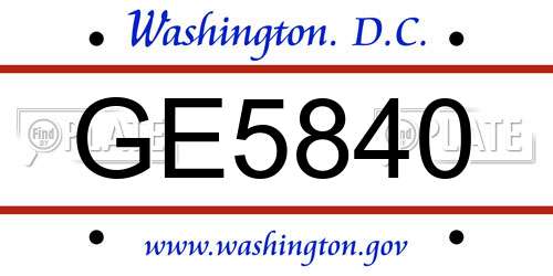 GE5840 District Of Columbia License Plate