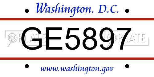 GE5897 District Of Columbia License Plate