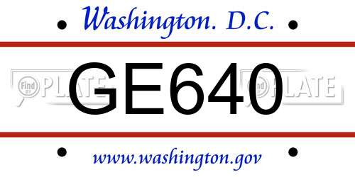 GE640 District Of Columbia License Plate
