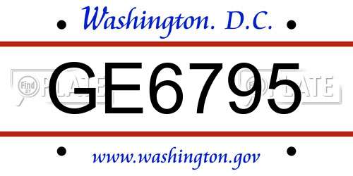 GE6795 District Of Columbia License Plate