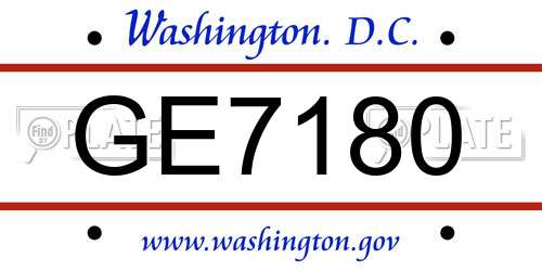 GE7180 District Of Columbia License Plate